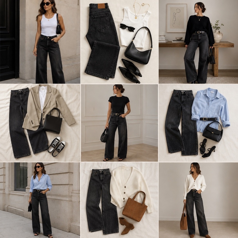 Twin Doves Perfect Wide Leg Jeans Size 25 Washed Black High Rise 90's Minimalist
